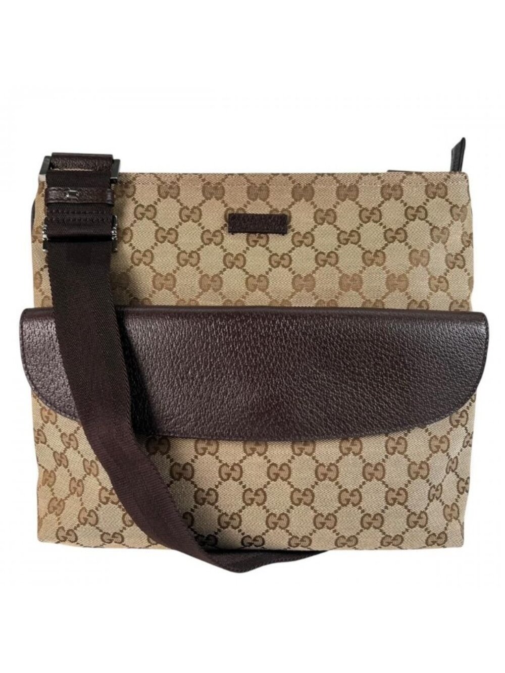 Gucci Shoulder Bag Crossbody GG Canvas Leather Brown Silver